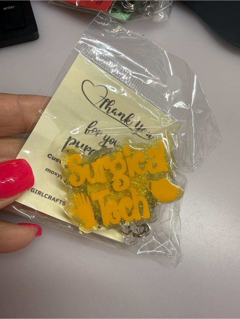 Surgica Tech Yellow Glitter badge reel